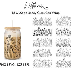 Wildflower Libbey Glass Can Wrap V.2 SVG Bundle | 16 and 20 oz jar | Cricut & Silhouette Compatible | Instant Download I Full Glass Can Wrap