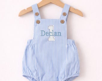 Personalised Cotton Baby Romper (1st Birthday Applique Style) | Embroidered Name