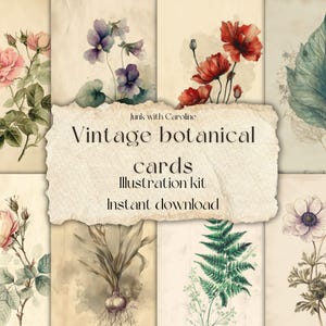 Cartes botaniques vintage – 40 illustrations de plantes éphémères | 10 feuilles JPG | Kit de journal intime imprimable