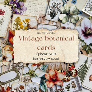 Vintage Botanical Cards – Printable Ephemera Kit | 109 Botanical Elements | Junk Journal Digital Download