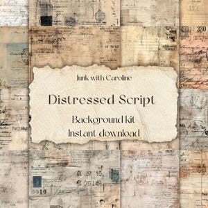 Sfondi con scritte rovinate – Kit di carta vintage con calligrafia sbiadita e timbri postali, effimeri grunge per diari spazzatura