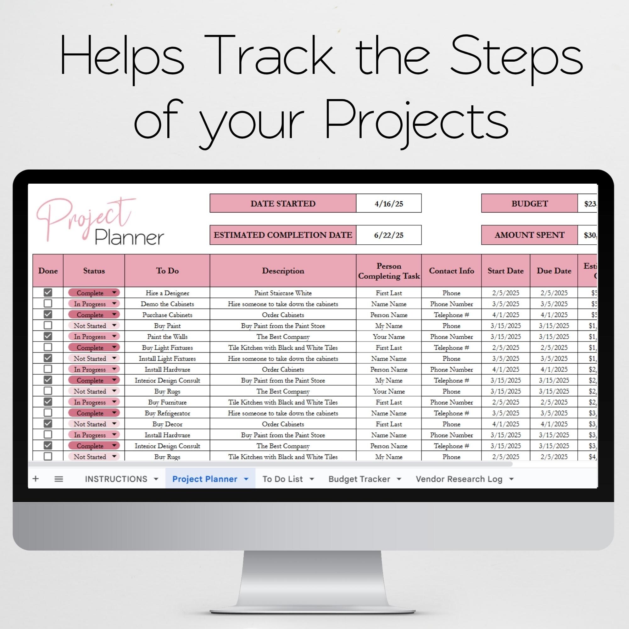 Project Planner Template Excel Spreadsheet, Project Management ...