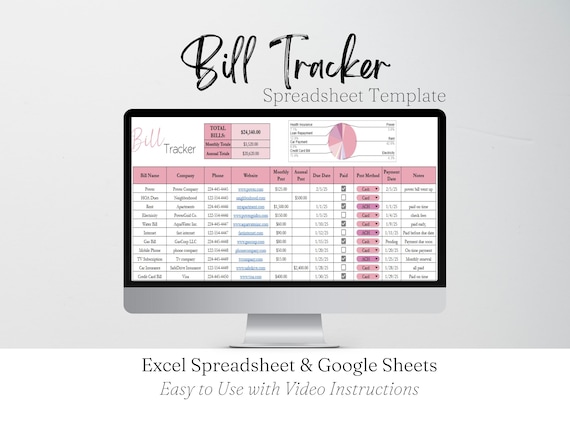 Bill Tracker Excel Spreadsheet, Monthly Bill Tracker Google Sheets, Cute Bill Payment Tracker, Personal Finance Bill Organizer Monthly Bills