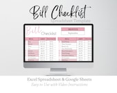 Bill Checklist Template Google Sheets, Bill Payment Tracker, Bill Pay Checklist Excel Spreadsheet, Monthly Bills Tracker, Bill Management