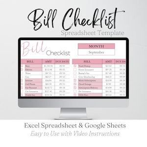 Planilha de lista de verificação de contas do Google Sheets, rastreador de pagamento de contas, planilha do Excel com lista de verificação de pagamento de contas, rastreador de contas mensais, gerenciamento de contas