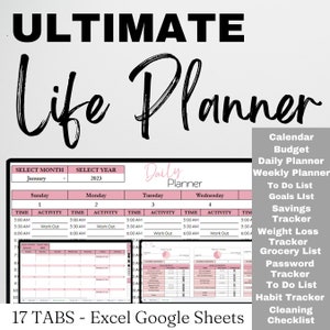 Life Planner Digital Template Google Sheets, Digital Life Planner, Life Balance, Daily Planner Excel Spreadsheet, Editable Template