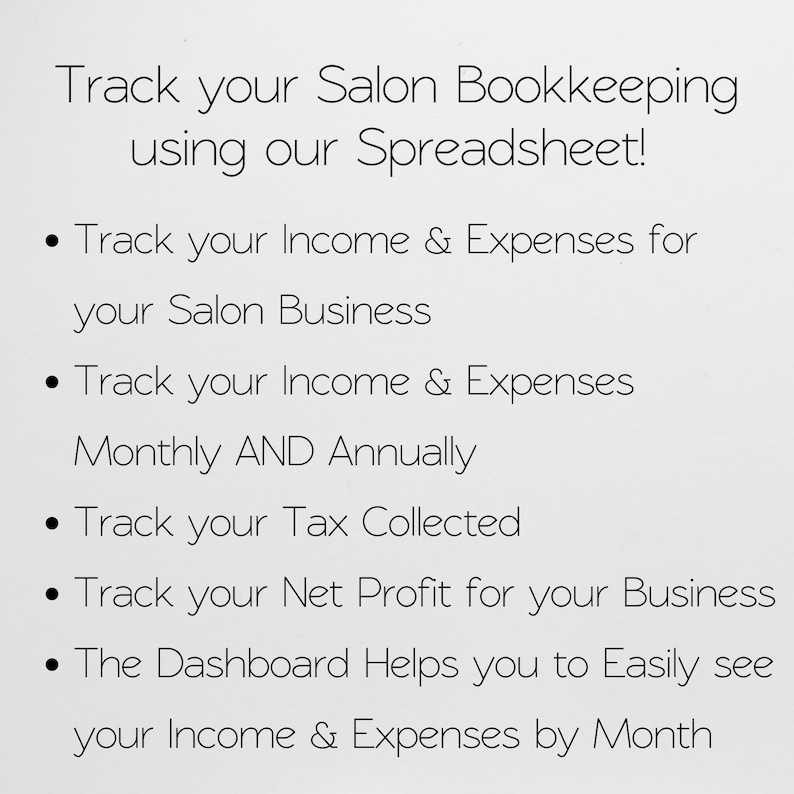 Salon Bookkeeping Template, Hair Salon Income and Expenses Tracker Log, Beauty Salon, Nail Salon Hair Salon Excel Spreadsheet Google Sheets image 3