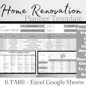 Home Renovation Checklist, Home Renovation Spreadsheet, Remodel ...