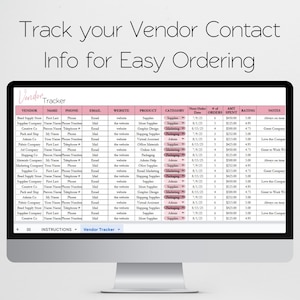 ベンダートラッカーテンプレート、サプライヤー連絡先リスト、サプライ追跡シート、サプライヤーリスト、サプライヤートラッカー、卸売ベンダーリストスプレッドシート 画像 2