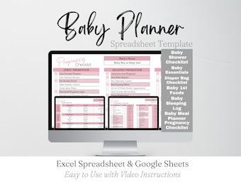 Pacchetto di modelli per pianificatore di neonati su Google Sheets, foglio di calcolo per pianificatore di gravidanza, baby shower, pianificatore del sonno del neonato, regalo per la prima volta alla mamma, cura del bambino