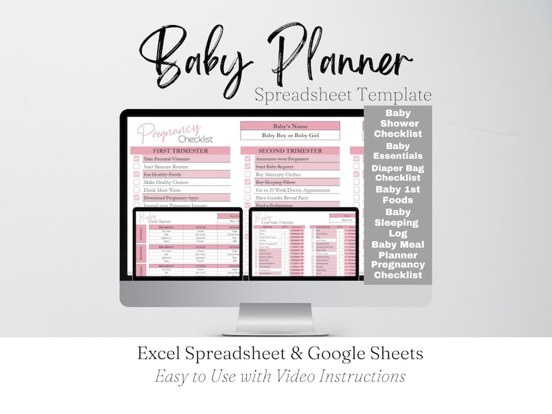 Pacote de modelos de planejador de bebê (Planilhas Google), Planilha de planejamento de gravidez, Chá de bebê, Planejador de sono do bebê, Presente para mamãe de primeira viagem, Cuidados com o bebê imagem 1