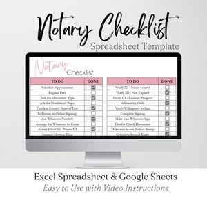 Notary Checklist Template, Notary Public, Notary Template, Notary Business, Notary Signing Agent, Loan Signing Agent, Remote Online Notary