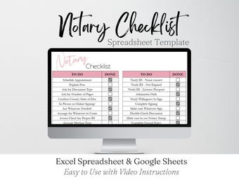 Notary Checklist Template, Notary Public, Notary Template, Notary Business, Notary Signing Agent, Loan Signing Agent, Remote Online Notary