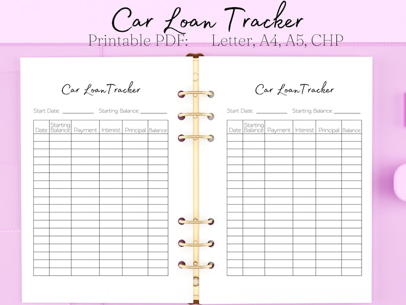 Car Loan Payment Tracker, Car Loan Tracker, Car Loan Payoff Tracker