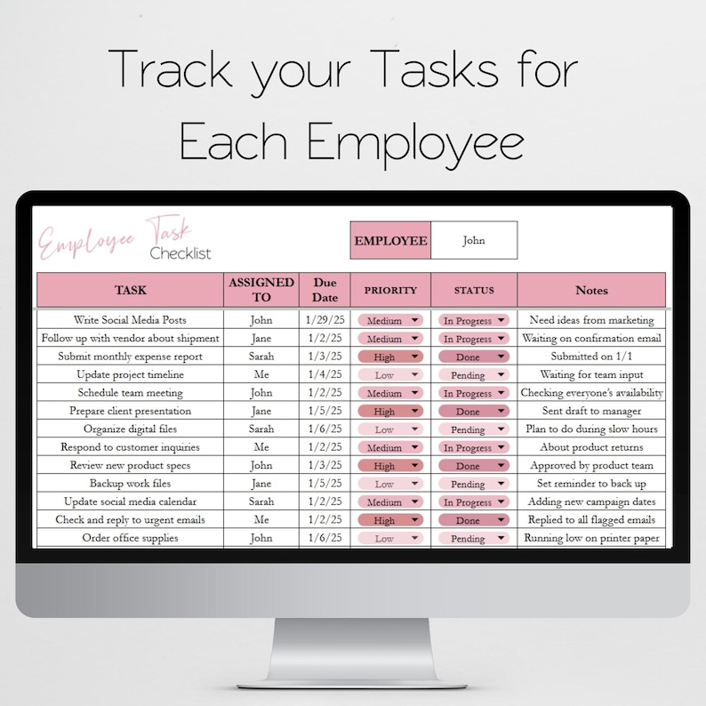 Employee Task Checklist, Excel To Do List Template, Daily Task Manager Google Sheet, Activity Tracker Digital Checklist Office Organizer image 2