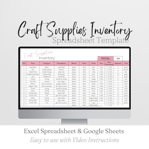 Craft Supplies Inventory Tracker Excel Spreadsheet Crafts Organization, Craft Supplies Stash, Craft Business Template Editable Google Sheets