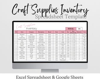 Craft Supplies Inventory Tracker Excel Spreadsheet Crafts Organization, Craft Supplies Stash, Craft Business Template Editable Google Sheets