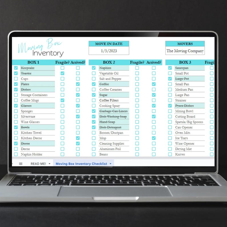 Moving Box Template Google Sheets, Moving Box Contents List, Storage ...