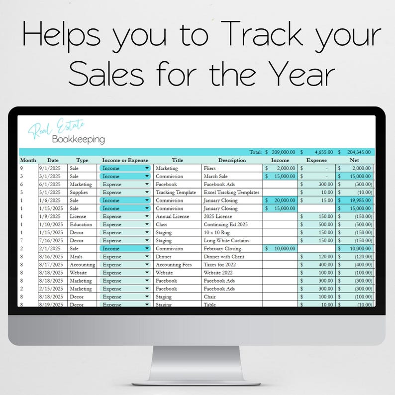 Realtor Bookkeeping, Income and Expenses Tracker Excel Income Tracker Google Sheets Excel, Real Estate Bookkeeping, Real Estate Book Keeping image 5