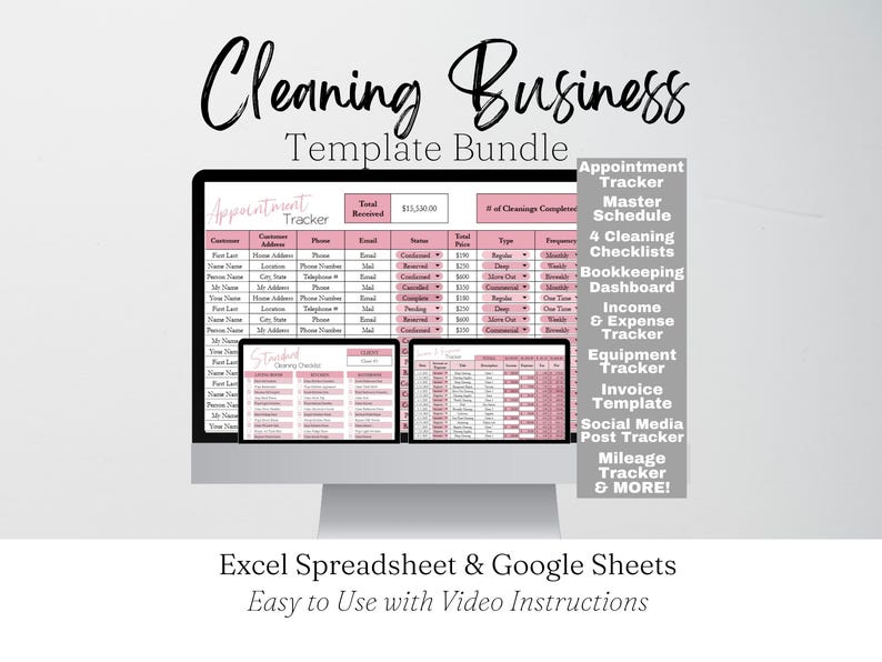 Cleaning Business Template Bundle Google Sheets, House Cleaning Tracker Spreadsheet, Housekeeper Business Planner, Maid Service Housekeeping image 1