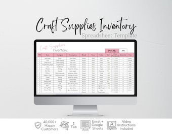 Craft Supplies Inventory Tracker Excel Spreadsheet Crafts Organization, Craft Supplies Stash, Craft Business Template Editable Google Sheets