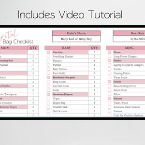 Hospital Bag Checklist for Labor and Delivery Google Sheets, New Mom Baby, Maternity Hospital Bag Essentials, Birth Bag Packing List Planner image 3