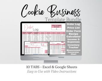Cookie Business Template Bundle Google Sheets, Cookies Business Planner Excel Spreadsheet, Baking Recipe Cost Template, Bakery Planner