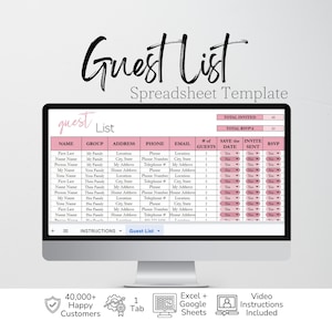 Guest List Excel Template, Invite Tracker, RSVP Tracker Google Sheet, Wedding Guest List, Address List, Party Planning, Invitation Tracker