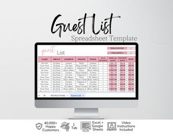Guest List Excel Template, Invite Tracker, RSVP Tracker Google Sheet, Wedding Guest List, Address List, Party Planning, Invitation Tracker
