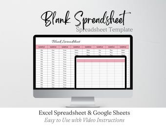 Blank Spreadsheet Template - Customizable Generic Google Sheets for Home or Business Needs, Printable, Excel