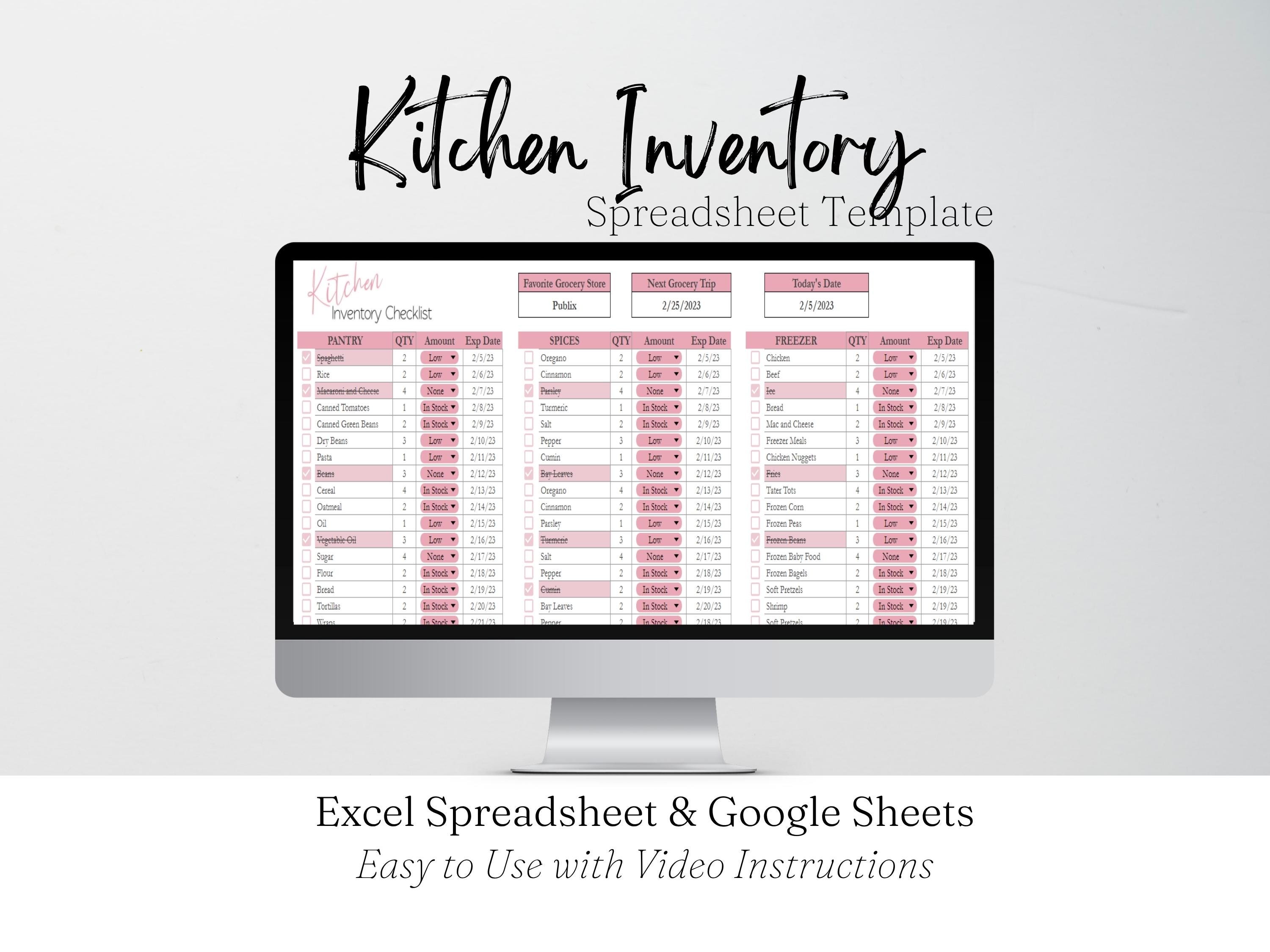 free kitchen supplies inventory list template to edit... Kitchen Inventory Template, Pantry Inventory Spreadsheet List, Freezer ...