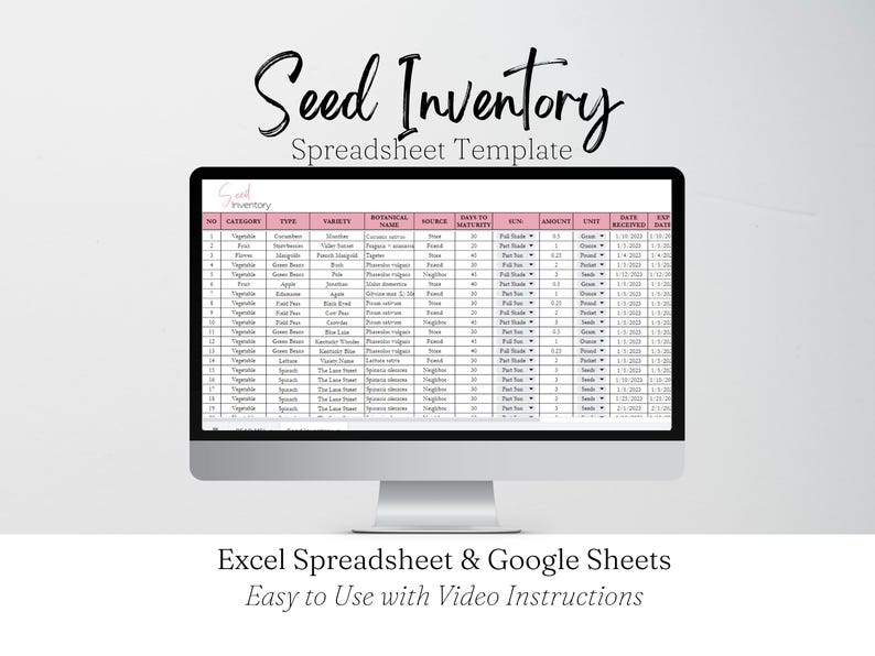 Seed Inventory Tracker, Garden Seeds Organization, Seed Starting, Seed Packets, Plant Seeds, Plants Excel Spreadsheet Google Sheets Editable image 1