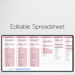 Home Renovation Checklist, Home Renovation Spreadsheet, Remodel ...