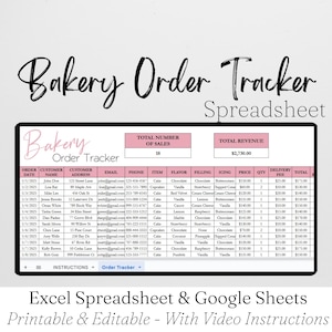 Bakery Order Tracker Template, Cupcake Order Tracker Log, Cake Order Tracking Form Cookie Order Spreadsheet Food Orders Tracker Google Sheet