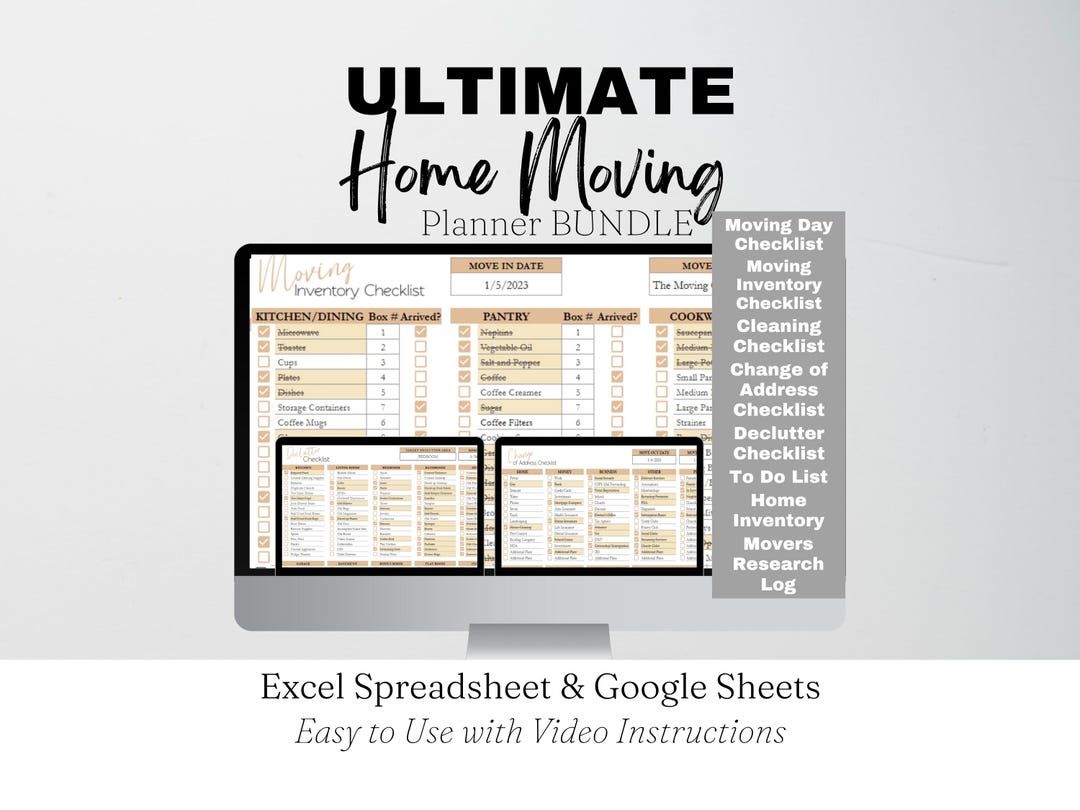 Moving Planner Google Sheet Bundle, Digital Moving Planner, Packing and ...
