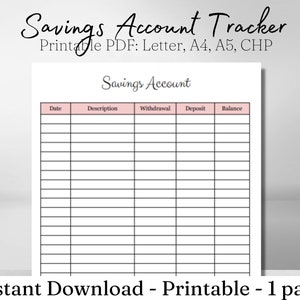 Savings Account Template Printable, Savings Account Printable, Savings ...