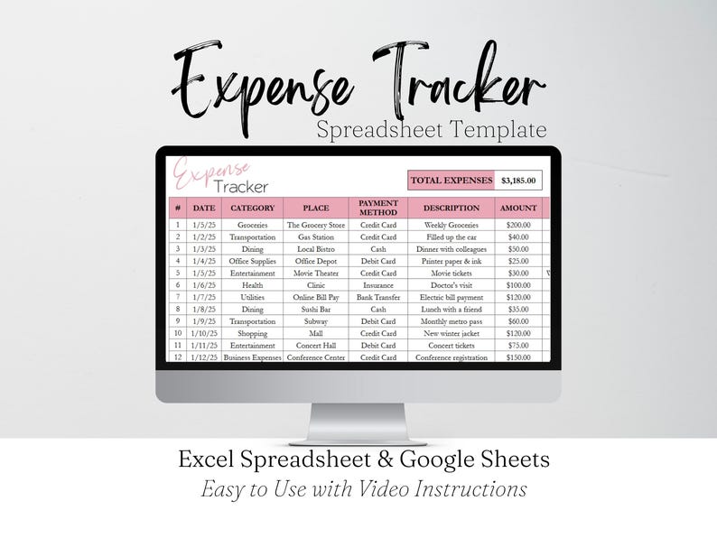 Expenses Tracker Google Sheets Template, Spending Tracker, Small Business Expense Log, Travel Expense Tracker Spreadsheet Template, Tax Prep image 1