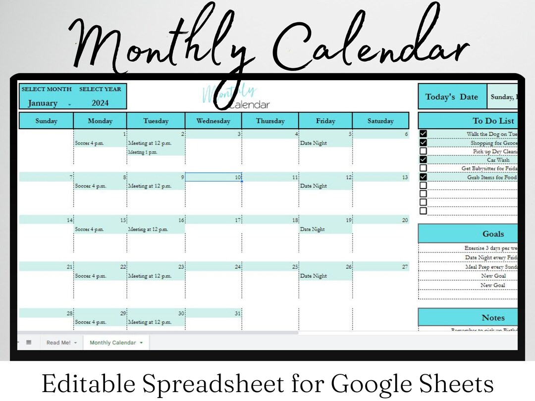 Calendar Google Sheets, 2023 Calendar Editable, Yearly Calendar Excel