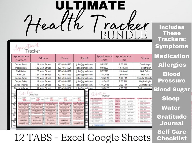 Health Tracker Template Excel Spreadsheet Health Planner Etsy