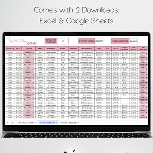 Rechnungsvorlage Google Sheets, Rechnungsformular-Tracker, Benutzerdefinierter Rechnungsgenerator, bearbeitbare Rechnungsvorlage Excel-Arbeitsblatt-Rechnungsverfolgung Bild 8