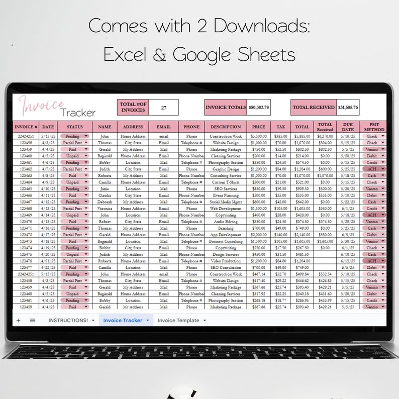 Rechnungsvorlage Google Sheets, Rechnungsformular-Tracker, Benutzerdefinierter Rechnungsgenerator, bearbeitbare Rechnungsvorlage Excel-Arbeitsblatt-Rechnungsverfolgung Bild 8