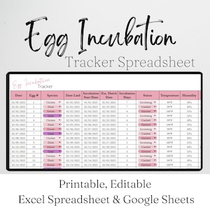 Egg Hatching Tracker, Egg Incubation Google Sheets, Homestead Template Excel Spreadsheet, Chicken Records, Chicken Log, Farm Record Keeping