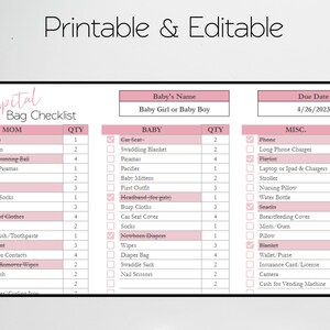 Hospital Bag Checklist for Labor and Delivery Google Sheets, New Mom Baby, Maternity Hospital Bag Essentials, Birth Bag Packing List Planner image 6