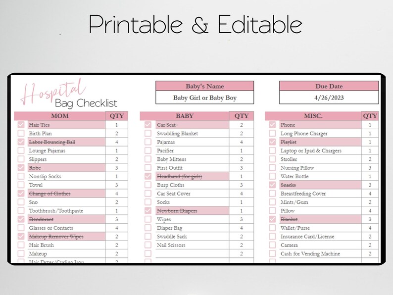 Hospital Bag Checklist for Labor and Delivery Google Sheets, New Mom Baby, Maternity Hospital Bag Essentials, Birth Bag Packing List Planner image 6