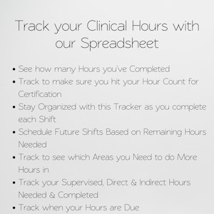 Clinical Hours Tracker Spreadsheet, Residency Hours Sheet, Supervision Log, Licensure, Nursing School, Social Worker Therapist Time Tracking image 3