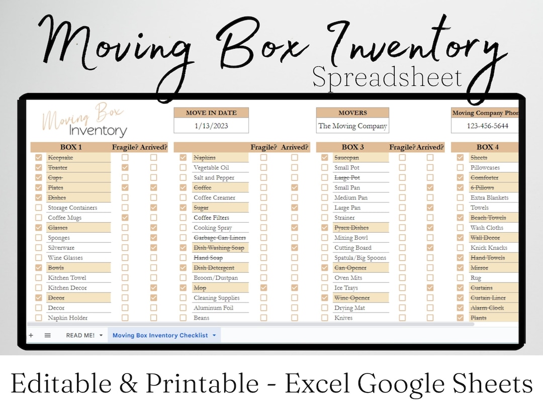 Moving Box Inventory Template, Moving Planner, Moving Box Checklist Moving Box Inventory Template, Moving Planner, Moving Box Checklist