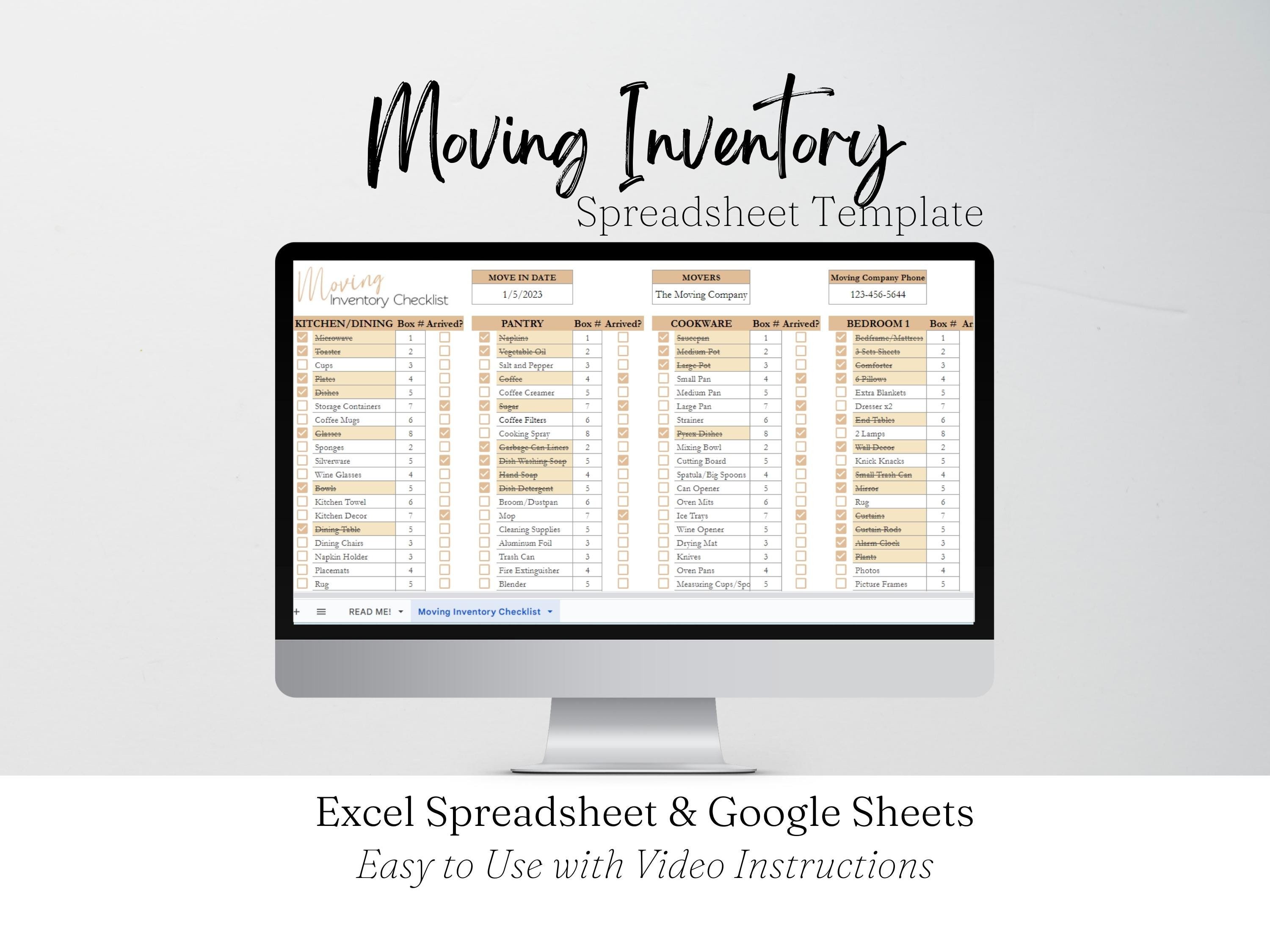 Moving Inventory List Excel Spreadsheet, Moving Planner Google Sheets ...