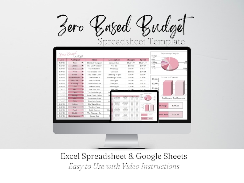 Zero Based Budget Excel Spreadsheet, Google Sheets Budget Template, Personal Finance, Budgeting Template, Family Budget, Easy to Use Tracker image 1