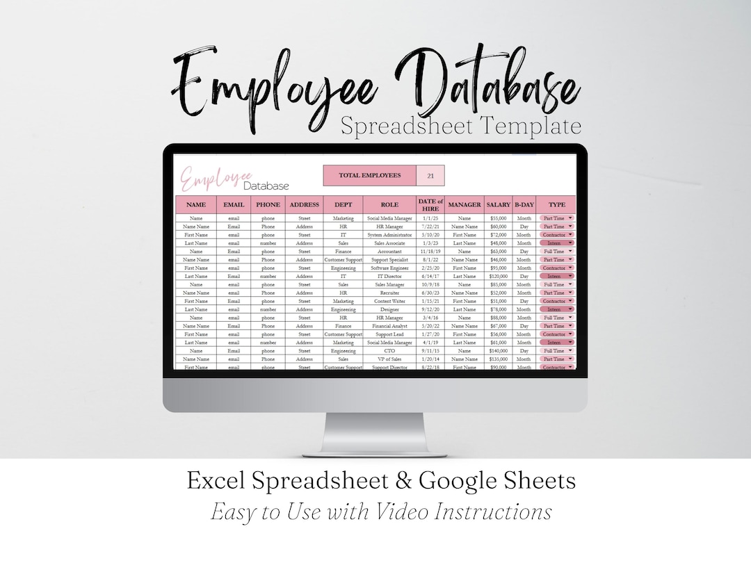 Employee Database Template Google Sheets, Employee Directory Excel ...