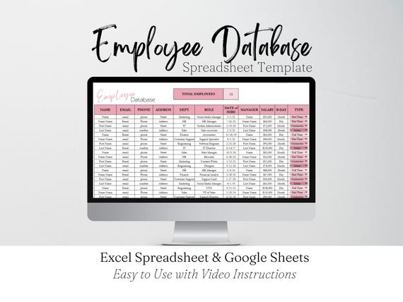 Employee Database Template Google Sheets, Employee Directory Excel Spreadsheet, Human Resources Staff Directory Team Management HR Templates